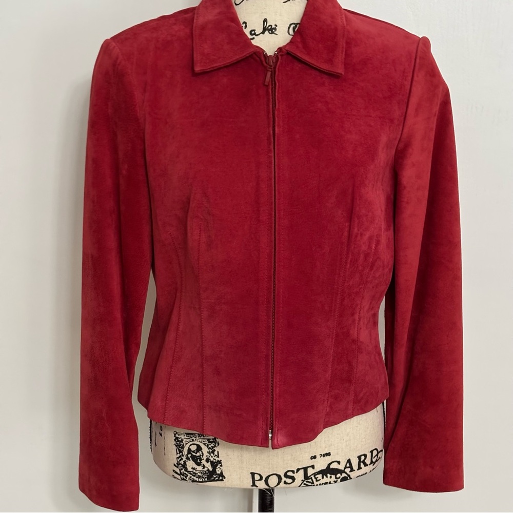 Revue Red Suede Leather Jacket Zip Up, Lined Size 8P